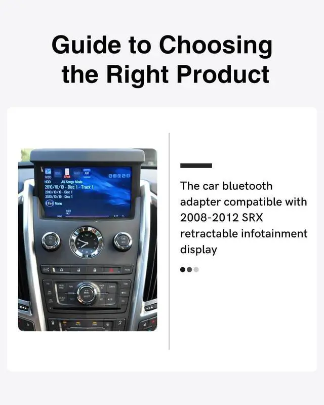Alt view image 5 of 7 - Car Bluetooth Adapter for 2010-2012 Cadillac SRX,USB Music Receiver | Qualcomm aptX HD audio, steering wheel controls & song info on screen. Plug, pair, play via USB. iOS/Android compatible.