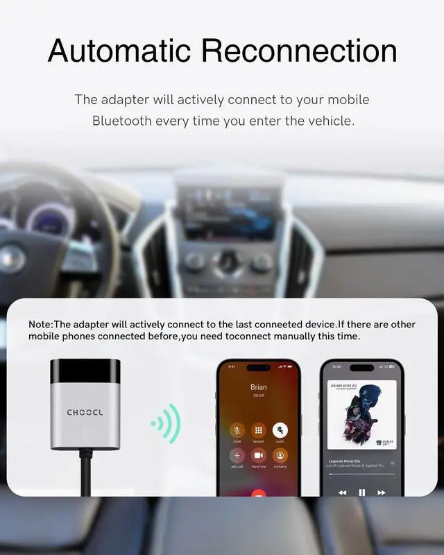 Alt view image 7 of 7 - Car Bluetooth Adapter for 2010-2012 Cadillac SRX,USB Music Receiver | Qualcomm aptX HD audio, steering wheel controls & song info on screen. Plug, pair, play via USB. iOS/Android compatible.