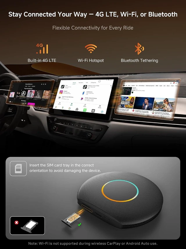 Alt view image 2 of 7 - DriveChat AI Magic Box CarPlay/Android Auto Wireless Adapter with GPS/Dual Bluetooth, Supports Netflix/YouTube/TikTok