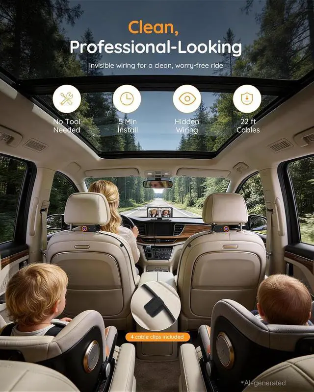 Alt view image 2 of 7 - BM5PRO Baby Car Camera for 2 Kids, 7.2" Split Screen Monitor | 1080P Car Baby Monitor, Automatic Night Vision, 2 Cameras for Rear Facing Seat, 360 Degree Headrest Mount (Orange)