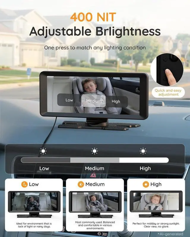 Alt view image 6 of 7 - BM5PRO Baby Car Camera for 2 Kids, 7.2" Split Screen Monitor | 1080P Car Baby Monitor, Automatic Night Vision, 2 Cameras for Rear Facing Seat, 360 Degree Headrest Mount (Orange)