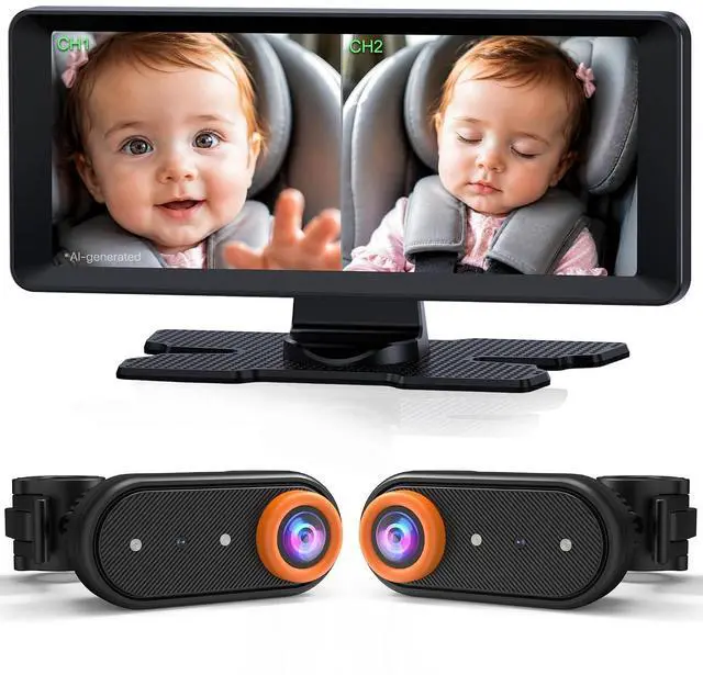 Main image of BM5PRO Baby Car Camera for 2 Kids, 7.2" Split Screen Monitor | 1080P Car Baby Monitor, Automatic Night Vision, 2 Cameras for Rear Facing Seat, 360 Degree Headrest Mount (Orange)