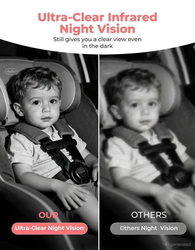 Alt view image 4 of 7 - Baby Car Camera Monitor for Rear-Facing 3X Zoom Infant Monitor | Wide Angle 1080P HD Display, Auto IR Night Vision 5.2" for Kid & Pet Safety, USB Easy Install for New Parents (Pink)