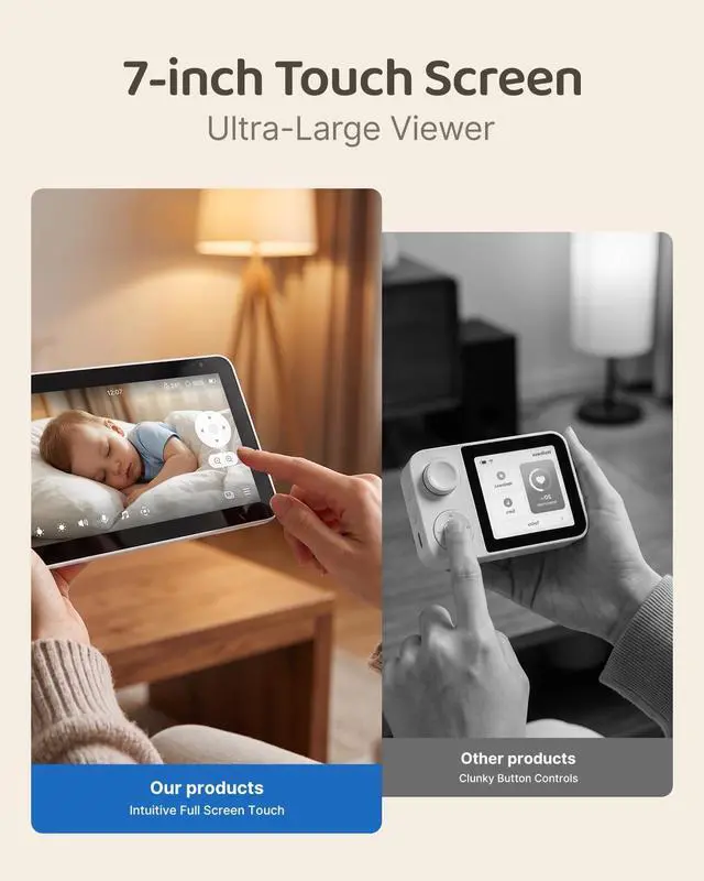 Alt view image 2 of 6 - Video Baby Monitor with 2× 4MP Camera, 7" HD Touch Screen Wifi Smart Audio Monitor, 6x Optical Quality Zoom, App Remote Access, AI Tracking, ligence Detection, 32GB Local Storage | YM300new
