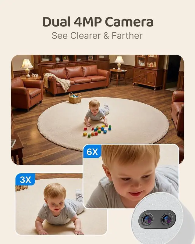 Alt view image 3 of 6 - Video Baby Monitor with 2× 4MP Camera, 7" HD Touch Screen Wifi Smart Audio Monitor, 6x Optical Quality Zoom, App Remote Access, AI Tracking, ligence Detection, 32GB Local Storage | YM300new
