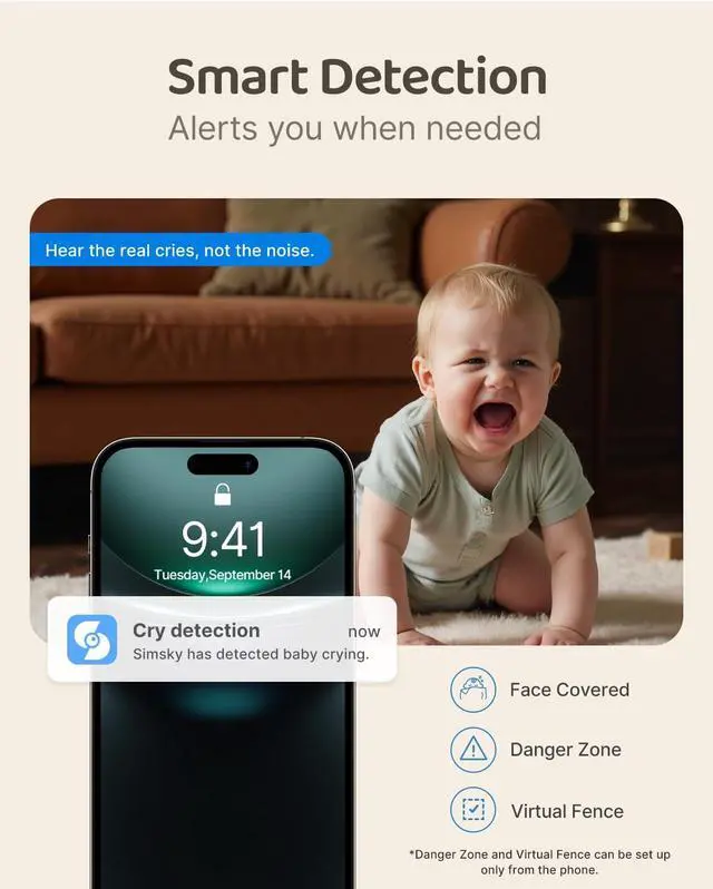 Alt view image 5 of 6 - Video Baby Monitor with 2× 4MP Camera, 7" HD Touch Screen Wifi Smart Audio Monitor, 6x Optical Quality Zoom, App Remote Access, AI Tracking, ligence Detection, 32GB Local Storage | YM300new
