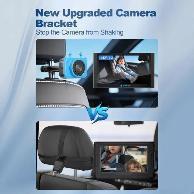 Alt view image 6 of 7 - Artman Dual 1440P Baby Car Camera for 2 Kids with 7.2 Inch Touch Screen | Dual IR night vision cameras with easy no-damage install. Perfect backseat baby monitor for parents and pet owners.