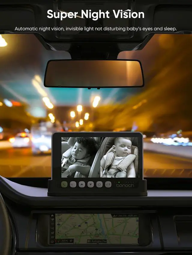 Alt view image 5 of 7 - 5" 1440P Baby Car Camera for 2 Kids, 360° Rotating Adjustable View | Dual Cameras, Split Screen Night Vision, Easy Setup Car Seat Monitor, USB Powered with Charger, Shower Gift for Parents