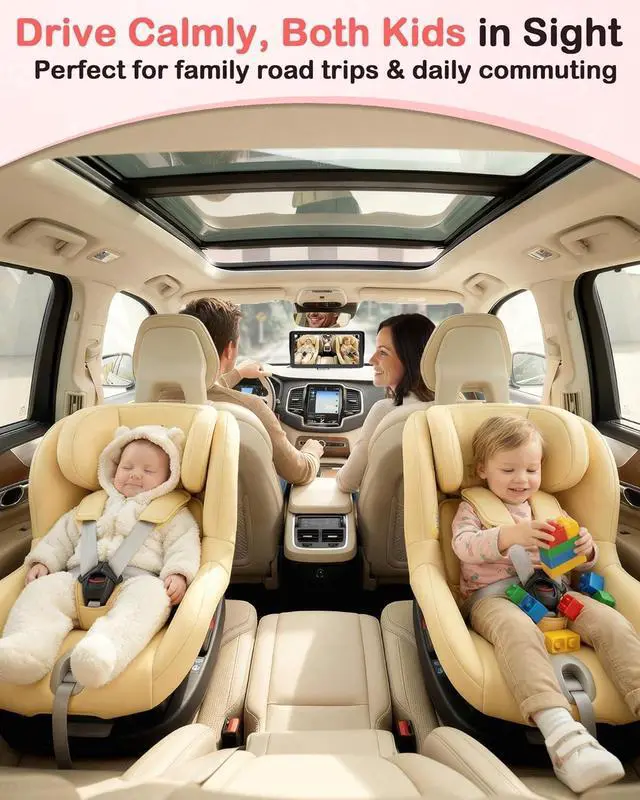 Alt view image 6 of 7 - Dual Baby Car Camera HD 1080P: 6.9" Split-Screen Monitor for 2 Kids & Twins | USB Easy Install Ideal for SUV Minivan - Auto Night Vision 150° Wide View Great Carseat Camera Quality