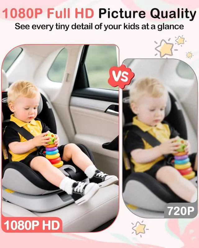 Alt view image 5 of 7 - Dual Baby Car Camera HD 1080P: 6.9" Split-Screen Monitor for 2 Kids & Twins | USB Easy Install Ideal for SUV Minivan - Auto Night Vision 150° Wide View Great Carseat Camera Quality
