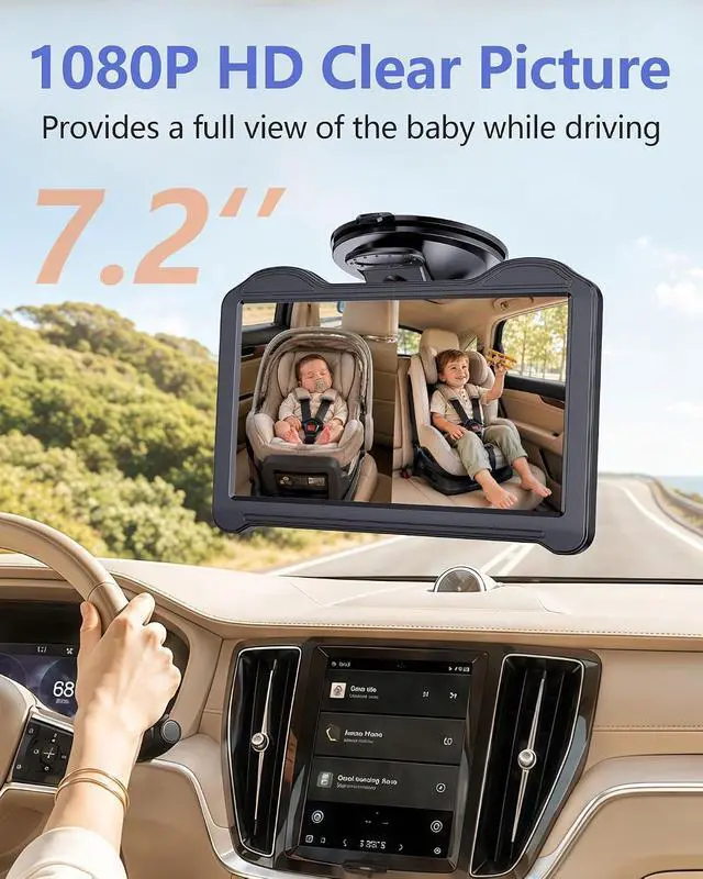Alt view image 2 of 7 - 1080P Dual Baby Car Camera for 2 Kids: 7.2'' Split Screen Monitor for Twins | Auto-Brightness Car Seat Camera with Cable Clips Organizes Cables for Neat&Easy Setup for Road Trips and Daily Commutes