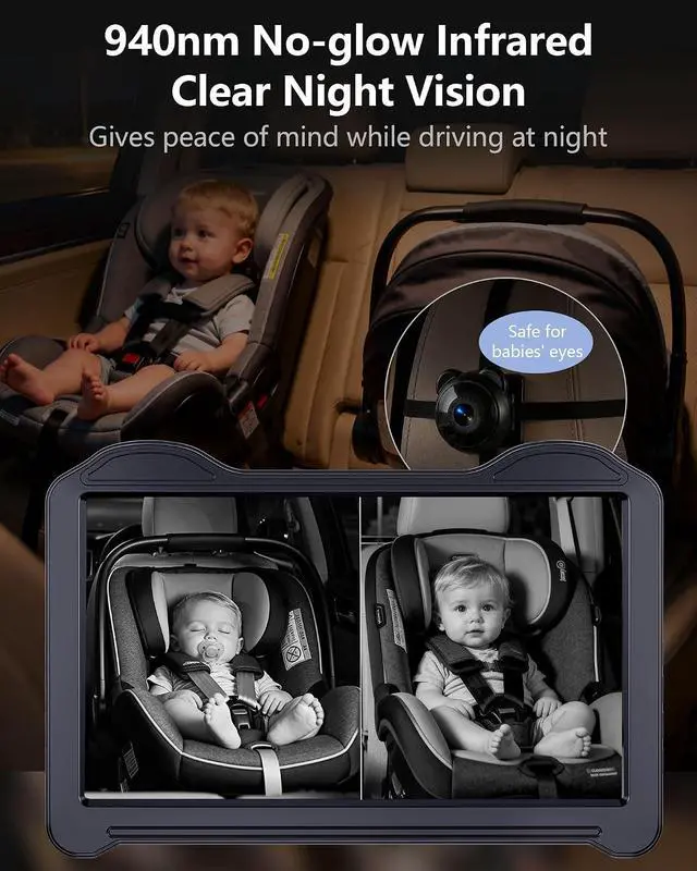 Alt view image 4 of 7 - 1080P Dual Baby Car Camera for 2 Kids: 7.2'' Split Screen Monitor for Twins | Auto-Brightness Car Seat Camera with Cable Clips Organizes Cables for Neat&Easy Setup for Road Trips and Daily Commutes
