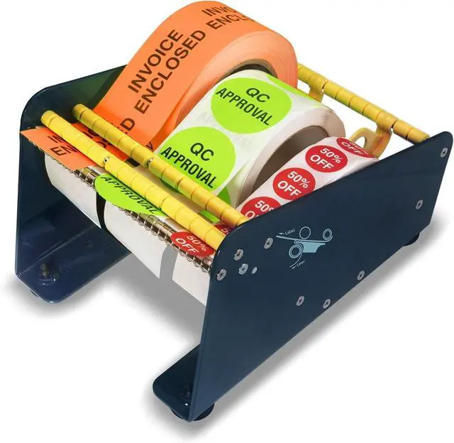 Main image of Excell LD-618 Multi-Roll Metal Table Label Dispenser (Fits up to 6.5") | Sturdy metal dispenser with 4 non-slip suction cups. Removable dividers for multi-roll labels up to 6.5". Easy peeling.