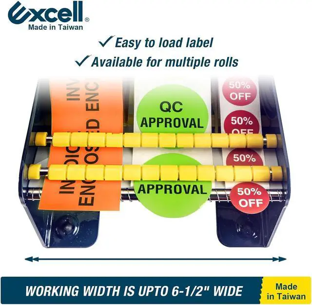 Alt view image 4 of 6 - Excell LD-618 Multi-Roll Metal Table Label Dispenser (Fits up to 6.5") | Sturdy metal dispenser with 4 non-slip suction cups. Removable dividers for multi-roll labels up to 6.5". Easy peeling.