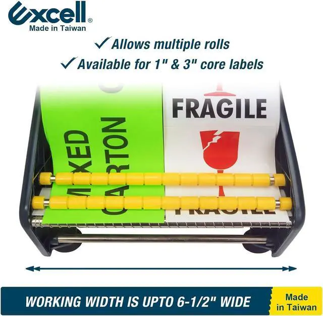 Alt view image 5 of 6 - Excell LD-619 Economy Lightweight Label Dispenser (6.5" Wide, 1"/3" Core) | Lightweight plastic dispenser with 4 suction cups. Fits multi-roll labels up to 6.5" (1"/3" core). Pull-and-take easy peel