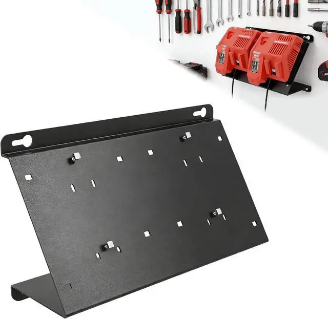 Main image of Dual Angled Heavy-Duty Steel Wall Bracket for Milwaukee M18 & M12 Charger | Detachable Secure Holder Bracket, Easy Install on Pegboard Garage Workshop Wall Space Saving Power Tool Charging Storage