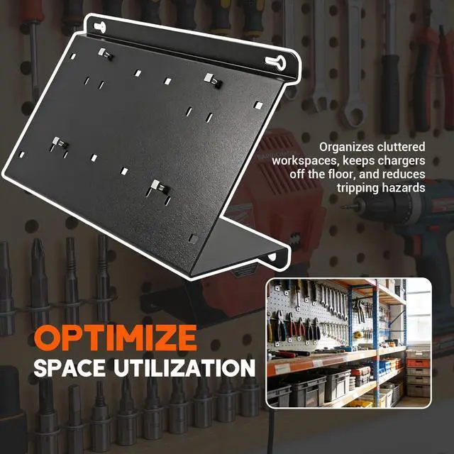 Alt view image 5 of 6 - Dual Angled Heavy-Duty Steel Wall Bracket for Milwaukee M18 & M12 Charger | Detachable Secure Holder Bracket, Easy Install on Pegboard Garage Workshop Wall Space Saving Power Tool Charging Storage
