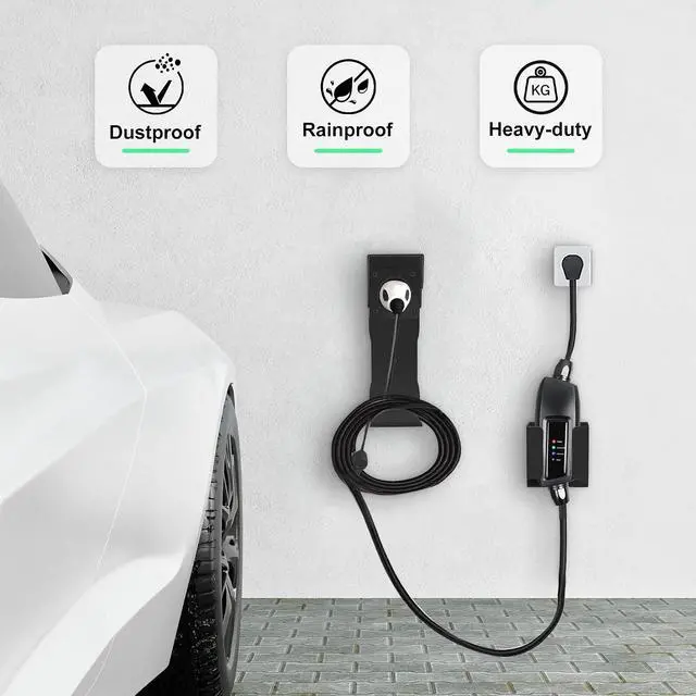 Alt view image 3 of 7 - Varcozy EV Charger Holder Set, Charging Box Holder and Wall-Mount Connector Nozzle Holster Dock with J-Hook for SAE J1772, Electric Car Charger Cable Holder for Outdoor/Indoor