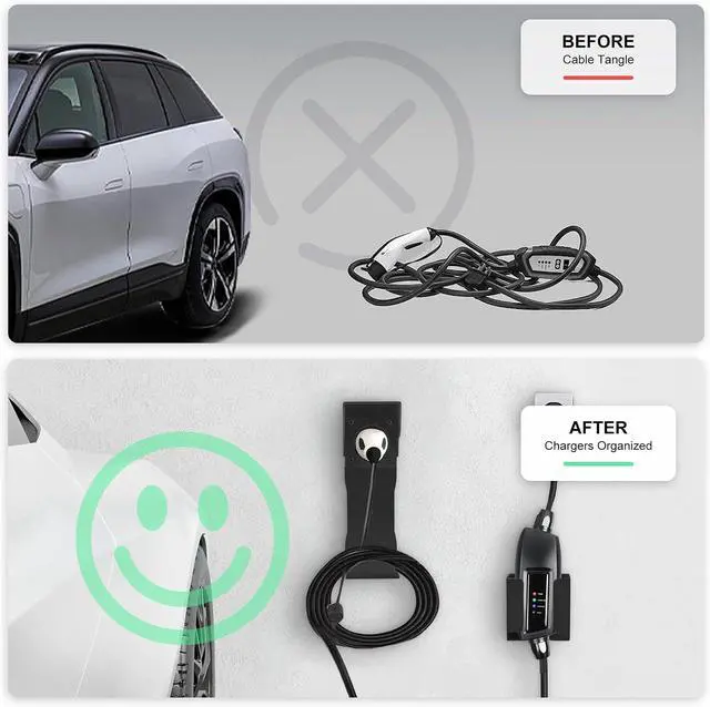 Alt view image 2 of 7 - Varcozy EV Charger Holder Set, Charging Box Holder and Wall-Mount Connector Nozzle Holster Dock with J-Hook for SAE J1772, Electric Car Charger Cable Holder for Outdoor/Indoor