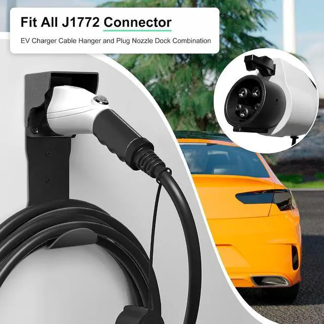 Alt view image 4 of 7 - Varcozy EV Charger Holder Set, Charging Box Holder and Wall-Mount Connector Nozzle Holster Dock with J-Hook for SAE J1772, Electric Car Charger Cable Holder for Outdoor/Indoor
