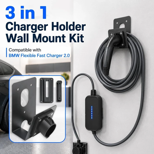 Alt view image 2 of 6 - Wall Mount Holder Kit for BMW 61905A13A62 Flexible Fast Charger 2.0 | PETG + Metal with Cable Organizer Plug Holster Storage Box, Indoor/Outdoor Use (Charger Not Included)