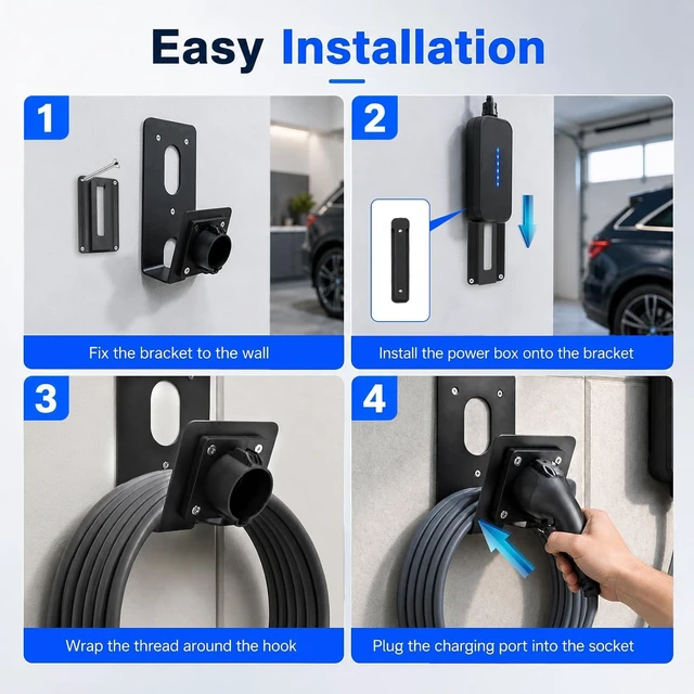 Alt view image 6 of 6 - Wall Mount Holder Kit for BMW 61905A13A62 Flexible Fast Charger 2.0 | PETG + Metal with Cable Organizer Plug Holster Storage Box, Indoor/Outdoor Use (Charger Not Included)