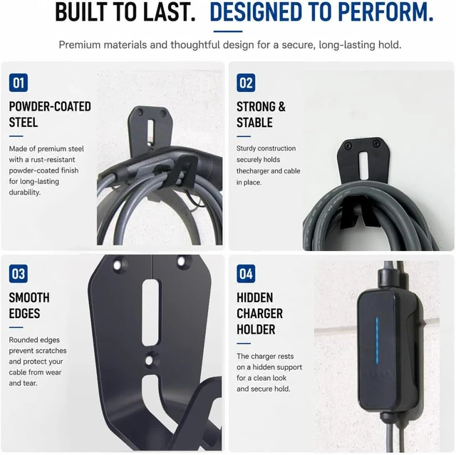 Alt view image 3 of 6 - BMW 61905A13A62 Flexible Fast Charger 2.0 Wall Mount, 3-Piece Heavy Duty Cable Holder, Nylon & Sprayed Aluminum Garage Bracket Organizer, Easy Install (Charger Not Included)