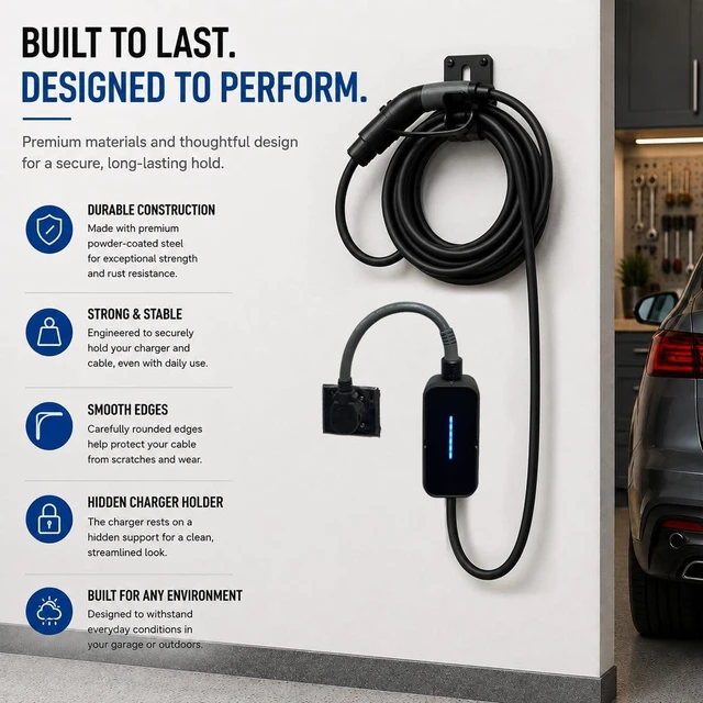 Alt view image 4 of 6 - BMW 61905A13A62 Flexible Fast Charger 2.0 Wall Mount, 3-Piece Heavy Duty Cable Holder, Nylon & Sprayed Aluminum Garage Bracket Organizer, Easy Install (Charger Not Included)
