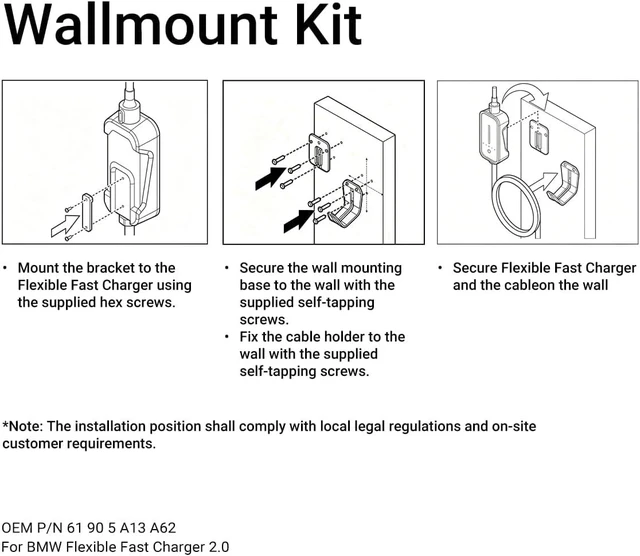 Alt view image 6 of 6 - BMW 61905A13A62 Flexible Fast Charger 2.0 Wall Mount, 3-Piece Heavy Duty Cable Holder, Nylon & Sprayed Aluminum Garage Bracket Organizer, Easy Install (Charger Not Included)