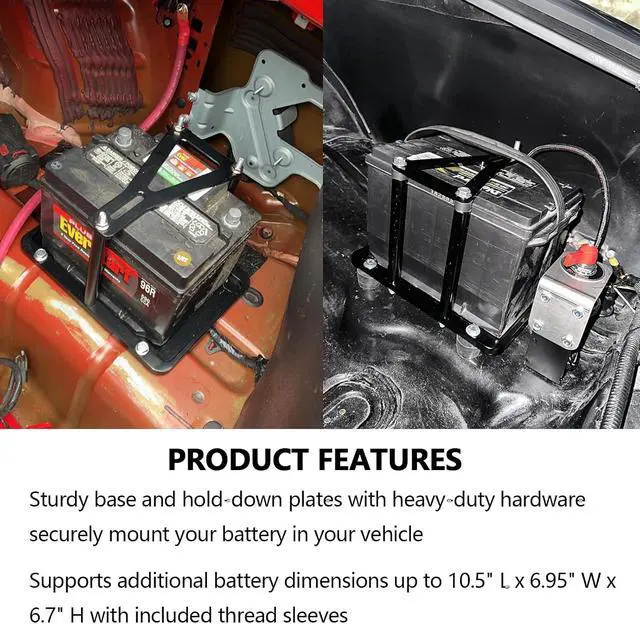 Alt view image 2 of 7 - Universal Battery Tray Hold Down for Optima Red Yellow Blue Top | Fits RedTop 34 34R 34/78, YellowTop D34 D34/78, BlueTop 34M D34M, Trunk Battery Relocation Box