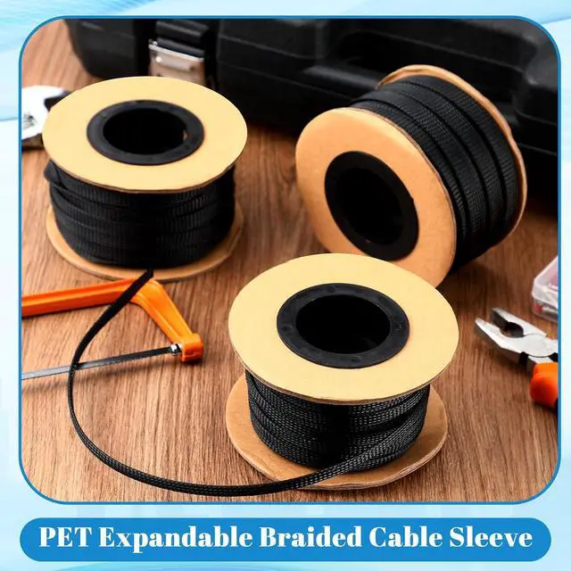 Alt view image 3 of 7 - Braided Wire Loom 1/4, 1/2, 3/8'' X 450 Ft, Black | PET Mesh Wire Loom, Expandable Braided Wire Sleeve, Cable Sleeving, For TV Computer Home Theater