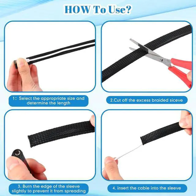 Alt view image 5 of 7 - Braided Wire Loom 1/4, 1/2, 3/8'' X 450 Ft, Black | PET Mesh Wire Loom, Expandable Braided Wire Sleeve, Cable Sleeving, For TV Computer Home Theater