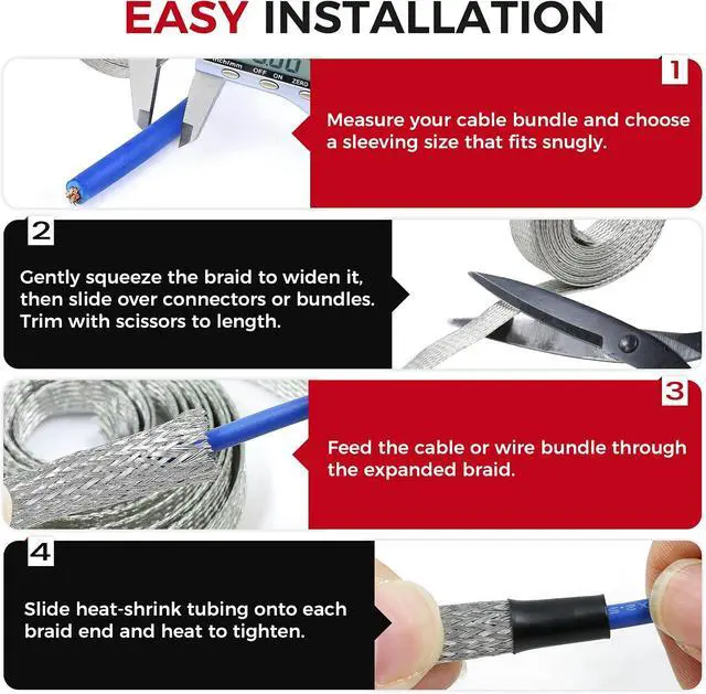 Alt view image 7 of 7 - 5/16" Wide Tinned Copper Braided Metal Wire Shielding Sleeve Ground Strap Automotive Flat Mesh Flexible Expandable Sheath (8mm ID-42ft)
