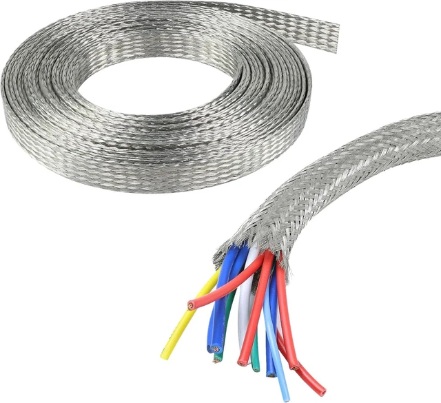 Main image of Tinned Copper Braid Cable Wire Shielding Sleeve 1/2 in Wide(0.32 ID)-28ft