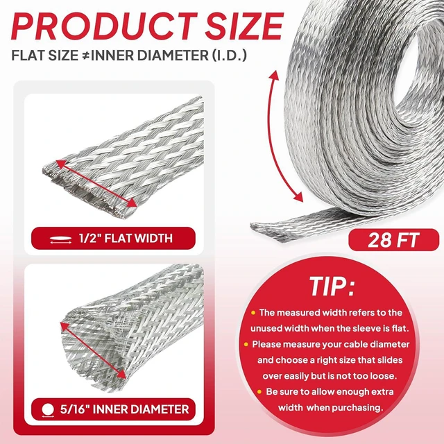 Alt view image 2 of 7 - Tinned Copper Braid Cable Wire Shielding Sleeve 1/2 in Wide(0.32 ID)-28ft
