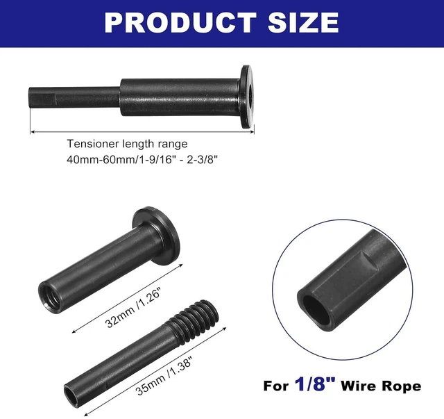 Alt view image 4 of 6 - 20 Pack Black Invisible Cable Railing Kit, T316 Stainless Steel 1/8" Swage Tensioner, Terminal Hidden for 2"x2" Wood/Metal Deck Post, Cable Railing