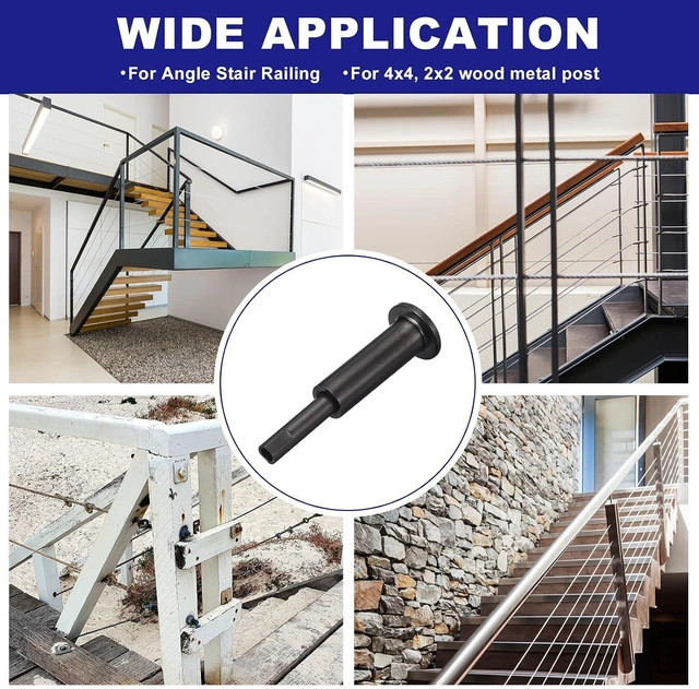 Alt view image 6 of 6 - 20 Pack Black Invisible Cable Railing Kit, T316 Stainless Steel 1/8" Swage Tensioner, Terminal Hidden for 2"x2" Wood/Metal Deck Post, Cable Railing