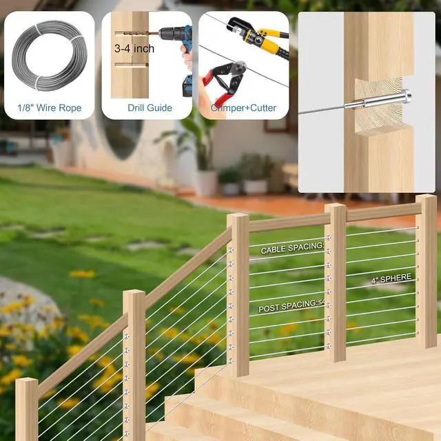 Alt view image 6 of 6 - 20 Pack Invisible Cable Railing Kit 1/8" Cable Railing Tensioner Invisible Receiver and Swage Stud End for Cable Railing Hardware, T316 Swage Tensioner and Terminal Hidden for 4x4 2x2 Wood/Metal Post