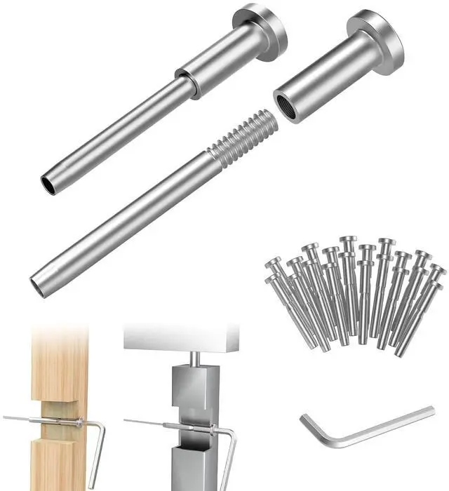 Main image of 24 Pack Invisible Cable Railing Kit 1/8" Cable Railing Tensioner Invisible Receiver and Swage Stud End for Cable Railing Hardware, T316 Swage Tensioner and Terminal Hidden for 2x2 Wood/Metal Post