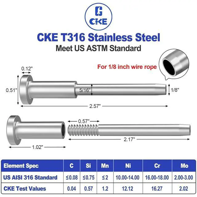 Alt view image 2 of 6 - 24 Pack Invisible Cable Railing Kit 1/8" Cable Railing Tensioner Invisible Receiver and Swage Stud End for Cable Railing Hardware, T316 Swage Tensioner and Terminal Hidden for 2x2 Wood/Metal Post