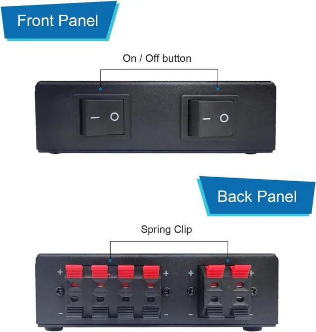 Alt view image 2 of 5 - 2-Way Speaker Selector, Passive 2 Zone Distribution Box 150W / Channel with Impedance Protection, Spring Clip Connectors