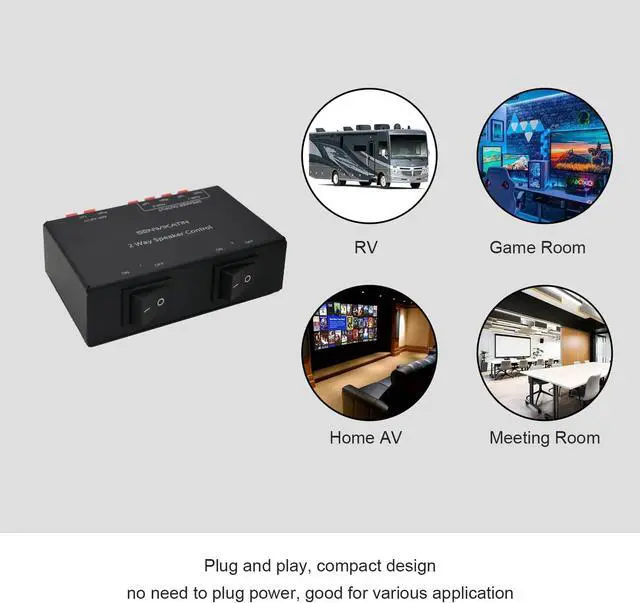 Alt view image 4 of 5 - 2-Way Speaker Selector, Passive 2 Zone Distribution Box 150W / Channel with Impedance Protection, Spring Clip Connectors