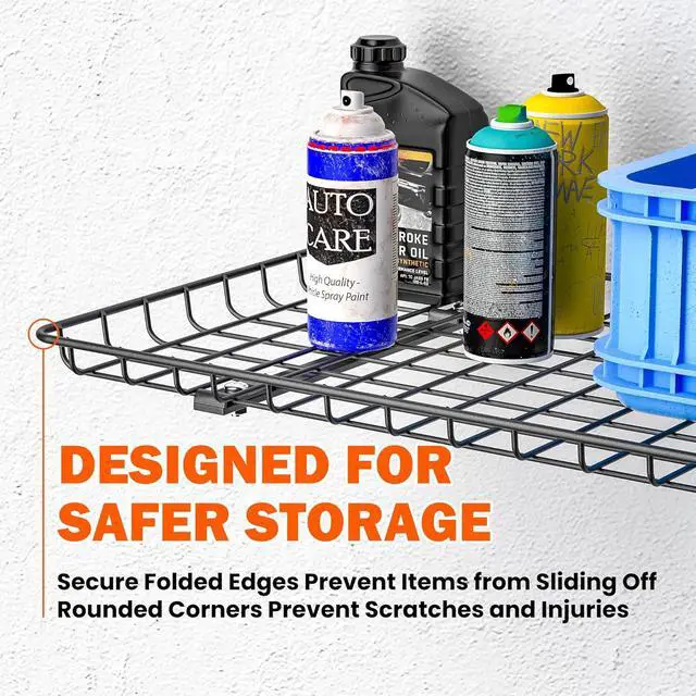 Alt view image 5 of 7 - Wall Mounted Storage Shelf, Garage Wall Shelves 24x12 Inch | Metal Shelf Rack, Heavy-Duty Wall Organizer for Closet, Kitchen, Laundry Room 2 Pack, Black