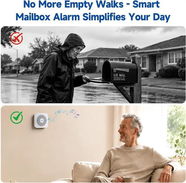 Alt view image 3 of 7 - WiFi Mailbox Chime with Wireless, Smart Mailbox Alarm Sensor for Delivered | Mail Alert Universal Fit for Outside Wall Mount & Curbside Post, 32 Ringtones, 110dB Volume, White