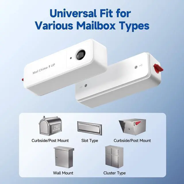 Alt view image 6 of 7 - WiFi Mailbox Chime with Wireless, Smart Mailbox Alarm Sensor for Delivered | Mail Alert Universal Fit for Outside Wall Mount & Curbside Post, 32 Ringtones, 110dB Volume, White