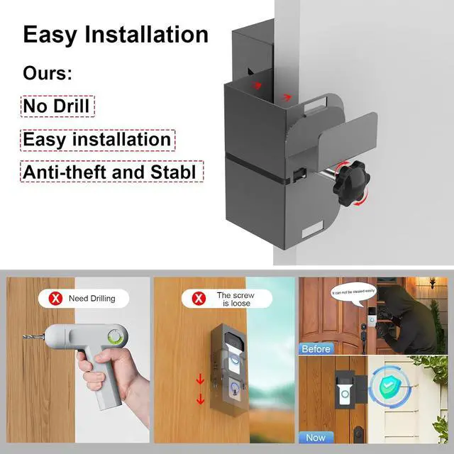 Alt view image 3 of 7 - No Drill Doorbell Mount Metal Anti-Theft Charging Port | All-metal anti-theft bracket, with Charging port, No-drill for apartment/renters, Fits Ring/Blink, Won't block motion sensor