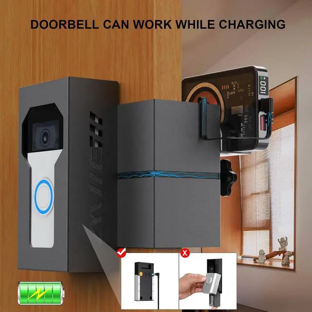 Alt view image 2 of 7 - No Drill Doorbell Mount Metal Anti-Theft Charging Port | All-metal anti-theft bracket, with Charging port, No-drill for apartment/renters, Fits Ring/Blink, Won't block motion sensor