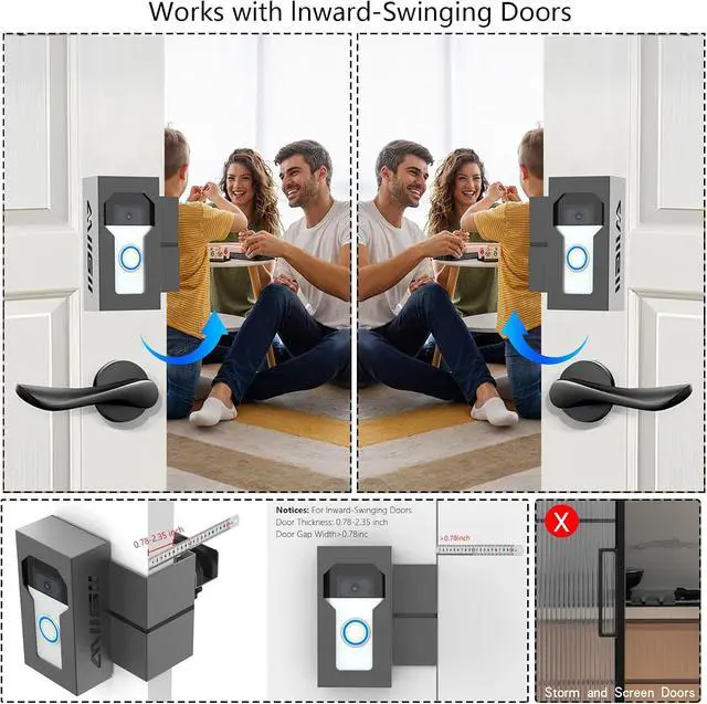 Alt view image 5 of 7 - No Drill Doorbell Mount Metal Anti-Theft Charging Port | All-metal anti-theft bracket, with Charging port, No-drill for apartment/renters, Fits Ring/Blink, Won't block motion sensor