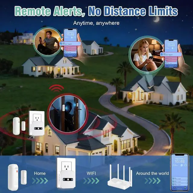 Alt view image 3 of 7 - Door Chime Wi-Fi Door Sensor Alarm with Phone Notifications Chime for Business/Home/Office/Store When Entering, Door Open Chime Alarm for Kids/Home Safety ,20 RingtonesSupports App Control.