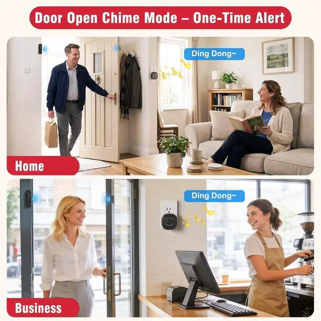 Alt view image 3 of 7 - Door Chime, 2-in-1 Door Alarm with One-Time Chime or Continuous Alert Mode, Door Open Alert for Kids & Elderly Safety, Home & Business, IP55 Waterproof Sensor, 800FT Range, 30 Chimes, 5 Volume